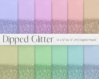 Dipped Glitter Paper Pattern, Pastel Sparkling Texture Scrapbook Paper 12x12, Coloured Ombre Digital Background Textures, Commercial License
