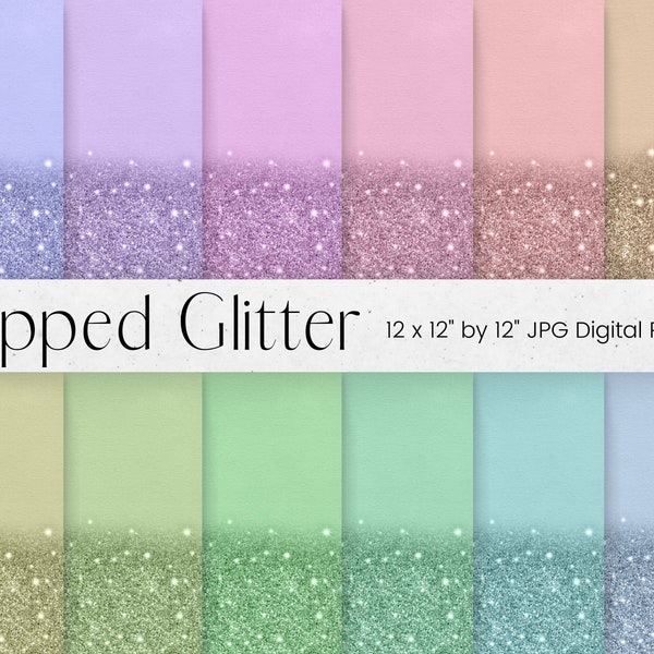 Dipped Glitter Paper Pattern, Pastel Sparkling Texture Scrapbook Paper 12x12, Coloured Ombre Digital Background Textures, Commercial License