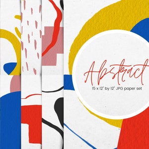 Papel digital de formas abstractas, papel de pintura rojo, amarillo azul, fondo de pantalla pintado geo moderno, texturas de fondo, uso comercial
