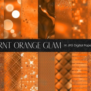 Burnt Orange Glam Digital Paper, Foil Luxury Textures, Glitter Background, Luxe Diamond Digital Scrapbook Paper, Tufted Metal Pattern