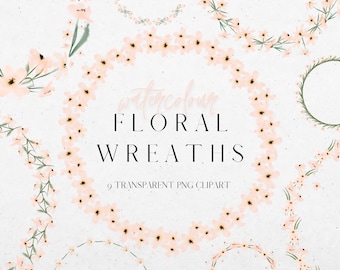 Blush Watercolour Flower Wreath Clipart, Pink Spring Floral Graphics Frames, Transparent PNG Watercolour Wedding Clip Art, Commercial Use