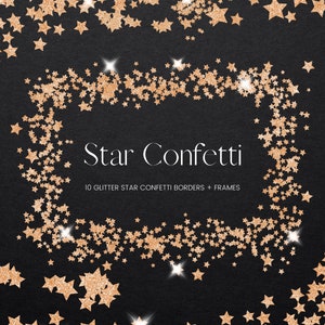 Copper Star Confetti Frames and Borders Clipart, Glitter Confetti, Star Clip Art, Confetti Border Overlays, Digital PNG Glitter Frames