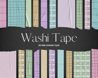 Clipart di nastro adesivo Washi in carta foderata, clipart adesivo pianificatore digitale, nastro di carta verde blu, rosa PNG Scrapbook Tape Clipart per uso commerciale