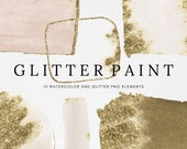 Beige Paint and Gold Glitter Brush strokes, Natural Clay Paint Clip art, glitter paint clipart png, Watercolour Brushstroke, Commercial Use