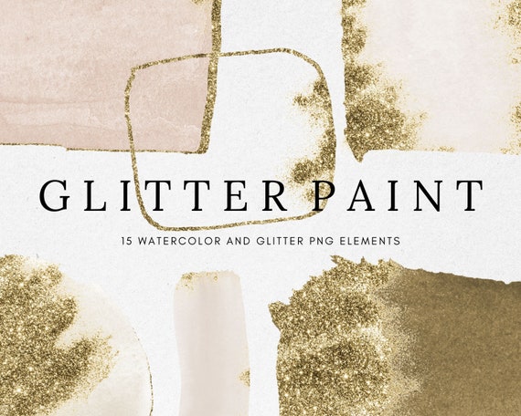 Beige Paint and Gold Glitter Brush Strokes, Natural Clay Paint Clip Art,  Glitter Paint Clipart Png, Watercolour Brushstroke, Commercial Use 