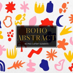 Imágenes prediseñadas boho abstractas, formas de imágenes prediseñadas boho, collage boho moderno, formas abstractas de imágenes prediseñadas digitales, formas boho PNG azul rojo