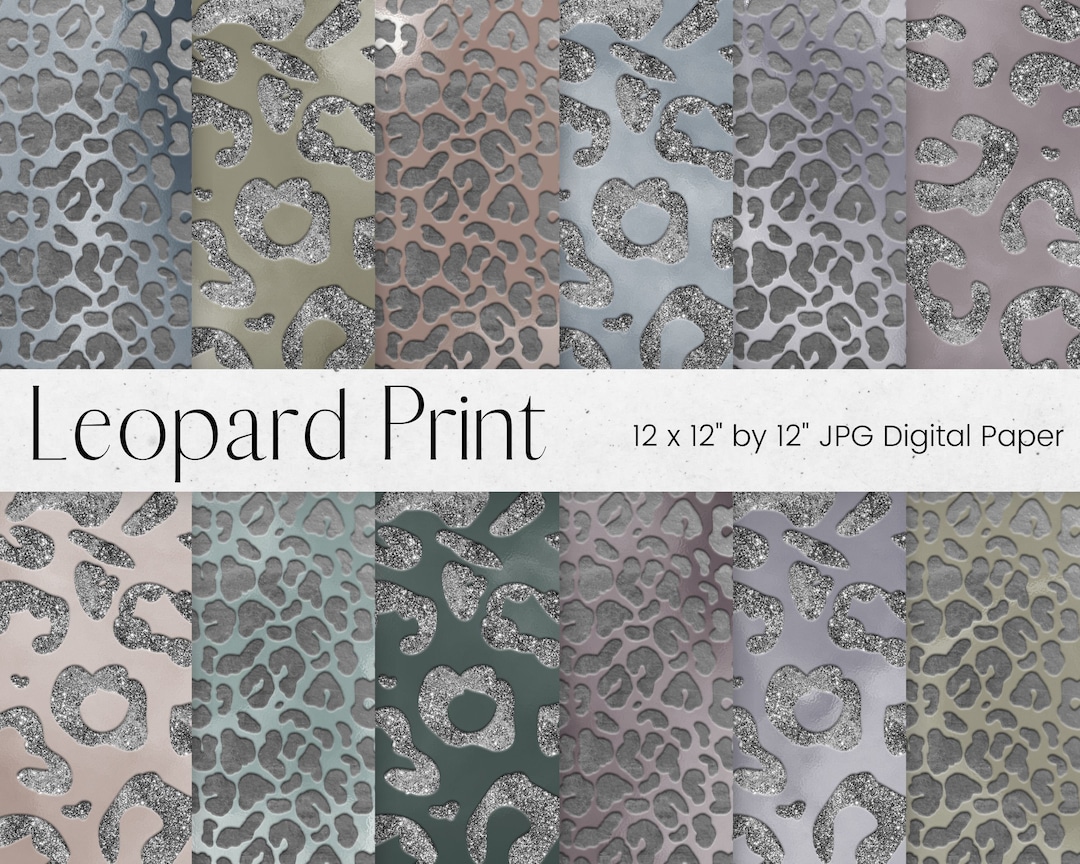 Silver Leopard Print Digital Paper, Glitter Animal Print Pattern ...