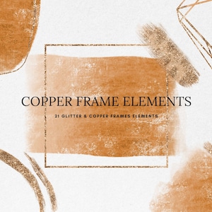 Copper and Glitter frames, Copper Glitter, Foil Frames, Copper brushstroke clipart, Geo frame wedding invitation, Thin Frame PNG