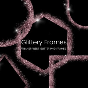 Rose Gold Glitter Frame Clipart Set, Glitter Border Elements, Square, Circle Glitter Border Clip Art, Transparent PNG, Commercial Use