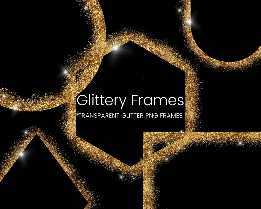 Gold Glitter Frame Clipart Set, Glitter Border Elements, Square, Circle