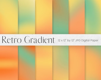 Ombre Gradient Digital Paper, Retro Textures, Green Yellow Background Pattern, Colourful Scrapbook Paper, Commercial Use