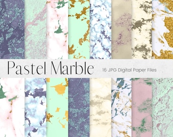 Pastel Marble Pattern Digital Paper, Pink, Blue, and Gold Marble Pattern, Marble Texture Scrapbook Paper, Stone Background Textures