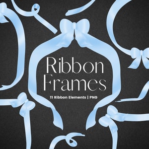 Blue Ribbon Frame Clipart, Ribbon Clipart, Blue Bow Digital Clipart, Border and Frame Baby Shower Invitations, Commercial License