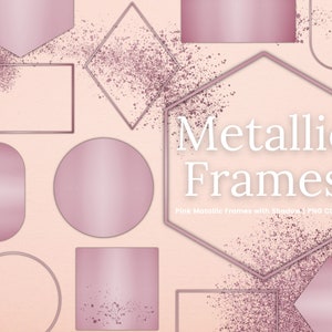 Rose Gold Frame Clipart, Pink Frames Circle Square, Overlays, Transparent PNG Glitter, Digital Wedding Invitation Clipart, Commercia Use