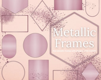 Rose Gold Frame Clipart, Pink Frames Circle Square, Overlays, Transparent PNG Glitter, Digital Wedding Invitation Clipart, Commercia Use