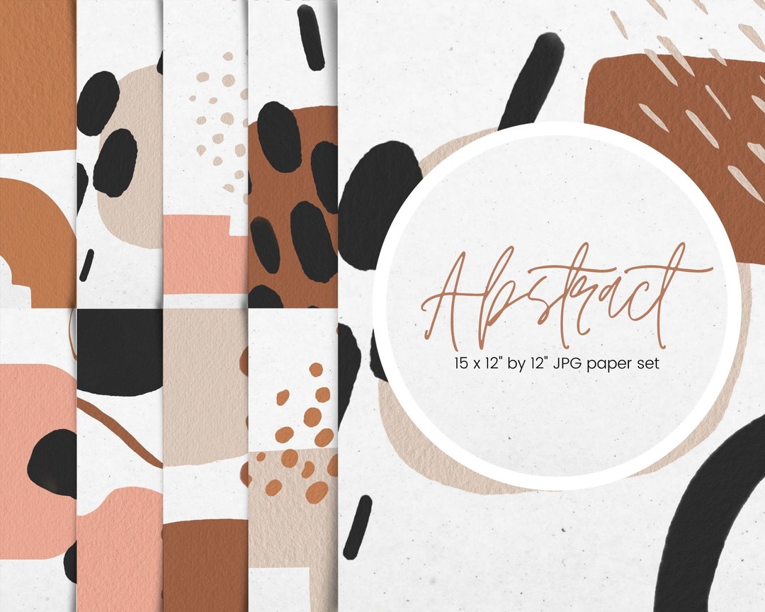 Abstract Shapes Digital Paper, Beige, Brown, Pink, Black Paint Paper ...