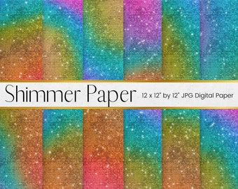 Rainbow Shimmer Digital Paper, Sparkling Sequin Pattern, Diamond Glitter Scrapbook Paper, Metallic Glam Background Textures, Commercial Use