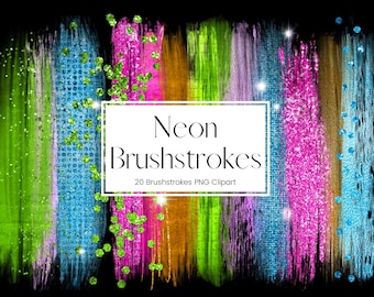 Neon Glitter and Foil Brushstroke Clipart, Pink, Blue, Green Paint Clipart, PNG Metal Glitter Transparent Paint Brush stroke, Commercial Use