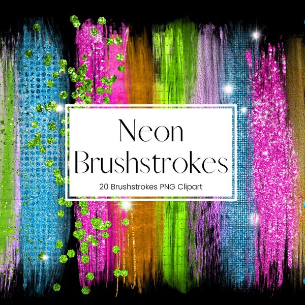 Neon Glitter and Foil Brushstroke Clipart, Pink, Blue, Green Paint Clipart, PNG Metal Glitter Transparent Paint Brush stroke, Commercial Use