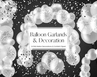 Confetti Balloon Garland Clipart, Silver Balloon Arch Clipart, Transparent PNG Balloon Frame, Birthday Party Decorations, Commercial Use