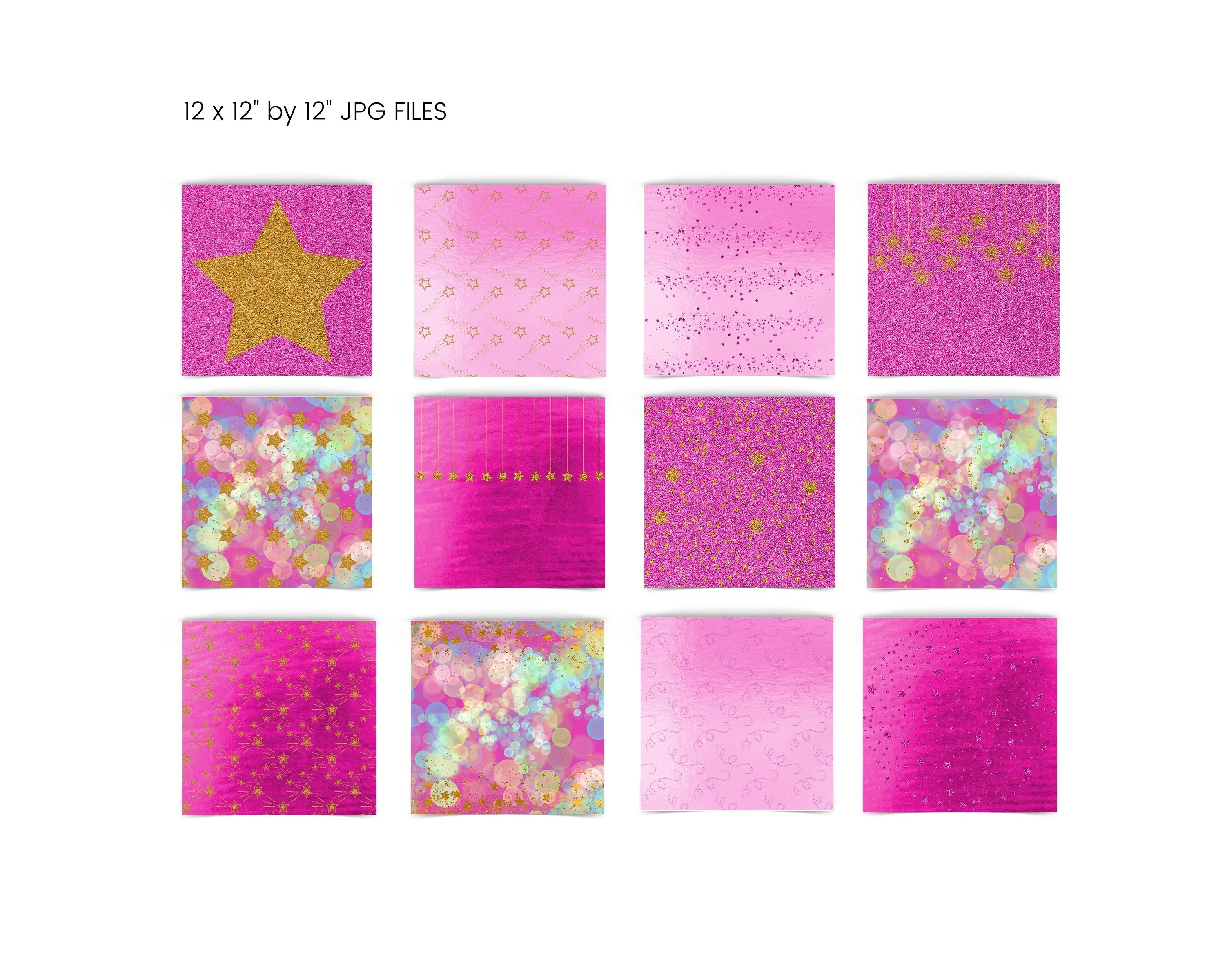 Pink and Gold Glitter Star Digital Paper Pink Foil Stars Etsy