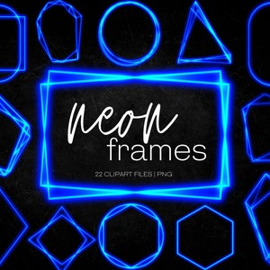 Blauer Neon Rahmen Clipart, leuchtende Neon Clipart Overlay, transparentes PNG, Quadrat, Kreis, geometrischer Rahmen, kommerzielle Nutzung