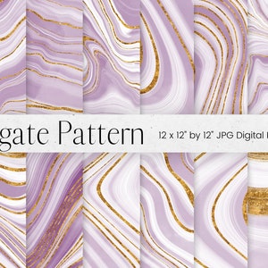May include: A set of 12 digital papers featuring a purple and gold agate pattern. Each paper is 30.48 cm by 30.48 cm and is in JPG format. Agate Pattern 12 x 12" by 12" JPG Digital Paper