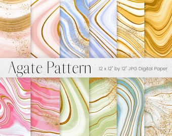 Agate Digital Paper, Gold Glitter and Agate Pattern Background , Pink, Blue Stone Texture, Geode Scrapbook Paper, Commercial Use
