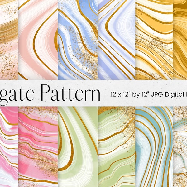 Agate Digital Paper, Gold Glitter and Agate Pattern Background , Pink, Blue Stone Texture, Geode Scrapbook Paper, Commercial Use
