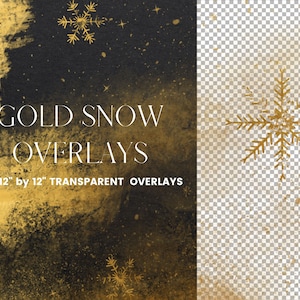 May include: Gold snowflake overlays on a black and gold background. The overlays are 12 inches by 12 inches and are transparent.