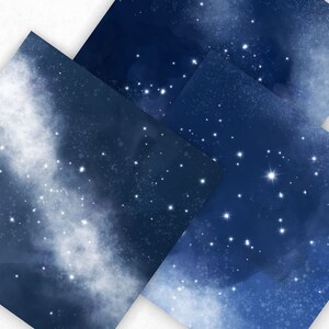 Starry Night Digital Paper, Blue Watercolour Texture, Night Sky Texture ...