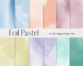 Pastel Foil Digital Paper, Pink, Blue, Green Paper Pattern, Purple, Orange Foil Scrapbook Paper, Metal Background Textures, Commercial Use