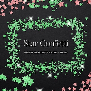 Christmas Star Confetti Frames and Borders Clipart, Glitter Confetti, Star Clip Art, Confetti Border Overlays, Digital PNG Glitter Frames