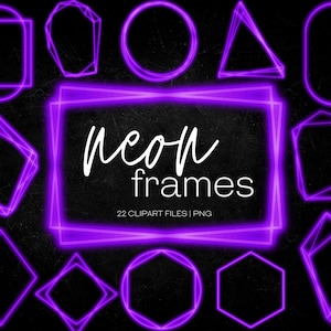 Lila Neon-Rahmen Clipart, leuchtende Neon-Clipart-Overlay, transparentes PNG, Quadrat, Kreis, geometrischer Rahmen, kommerzielle Nutzung