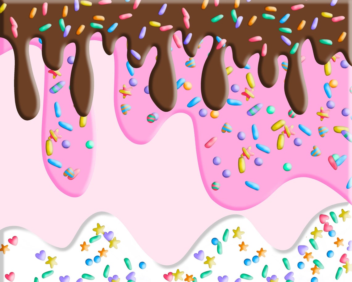 Dripping Frosting With Sprinkles Clipart Pink Brown White Etsy