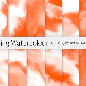 Watercolour Digital Paper, Orange Watercolor Washes Pattern, Background Brush strokes Texture, Printable scrapbook paper