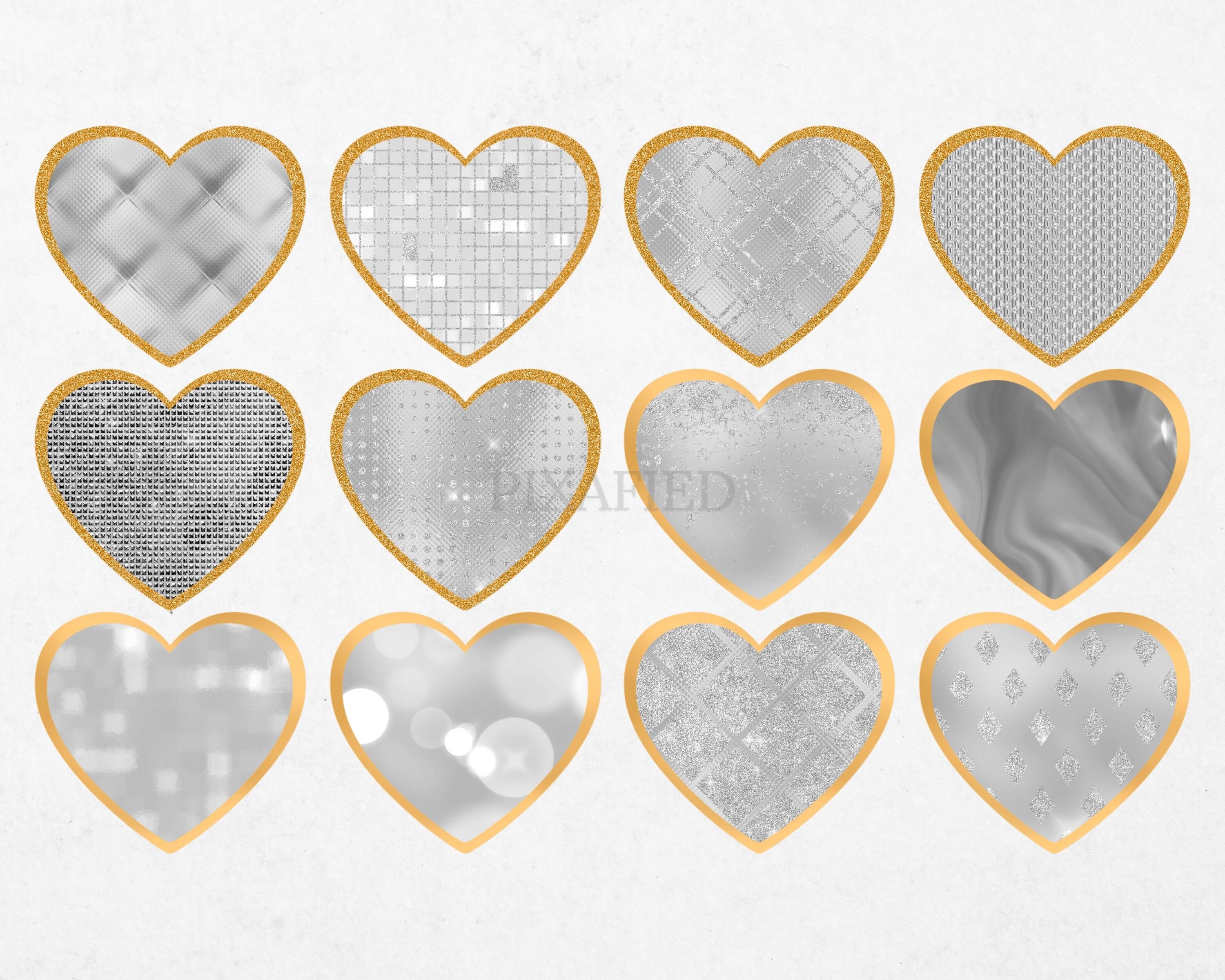 Glam Heart Clipart, Sparkling Silver Glitter Love Heart Clip Art, Gold ...