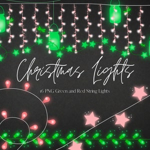 16 Christmas Mason Jars String lights clipart, Red and Green Glow Fairy light Clip Art, PNG Transparent, Christmas Lights, Commercial use
