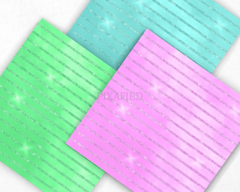 Carta digitale con strisce glitterate colorate, scrapbooking digitale rosa blu verde, texture glitter e lamina, sfondo stampabile scintillante immagine 3