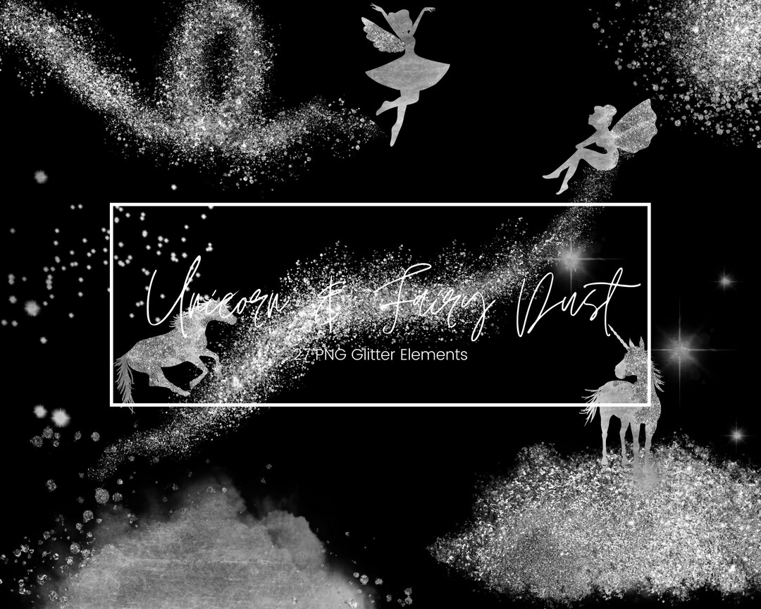 Silver Fairy and Unicorn Glitter Clipart, Pixie Dust Overlay