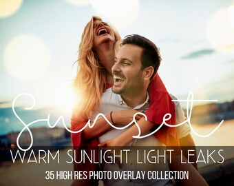 35 rayos de luz de rayos cálidos de puesta de sol superposiciones, superposiciones de photoshop, fugas de luz, sol, efecto sol bokeh superposiciones de haces, destello de lente, clip art