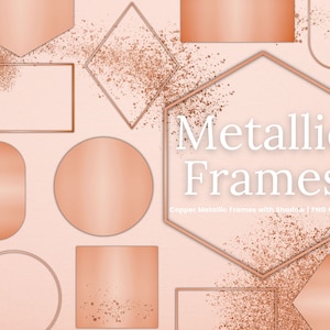 Copper Frame Clipart, Copper Frames Circle Square, Overlays, Transparent PNG Glitter, Digital Wedding Invitation Clipart, Commercial Use