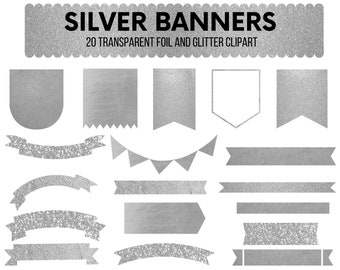 20 Pink Metal Glitter Banner Clipart PNG Ribbon Banner Clipart Digital Scrapbooking Element wedding birthday invitation, commercial use