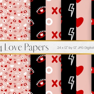 Seamless Valentine Digital Paper Pattern, Red and Pink Scrapbook Paper Pattern, Love Heart Background Textures, Commercial Use