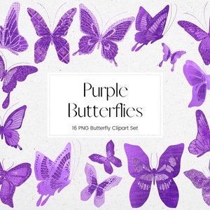 Imágenes prediseñadas de mariposa púrpura, mariposas de papel de aluminio y brillo, gráficos de mariposa PNG, imágenes prediseñadas de invitación de boda de cumpleaños, uso comercial