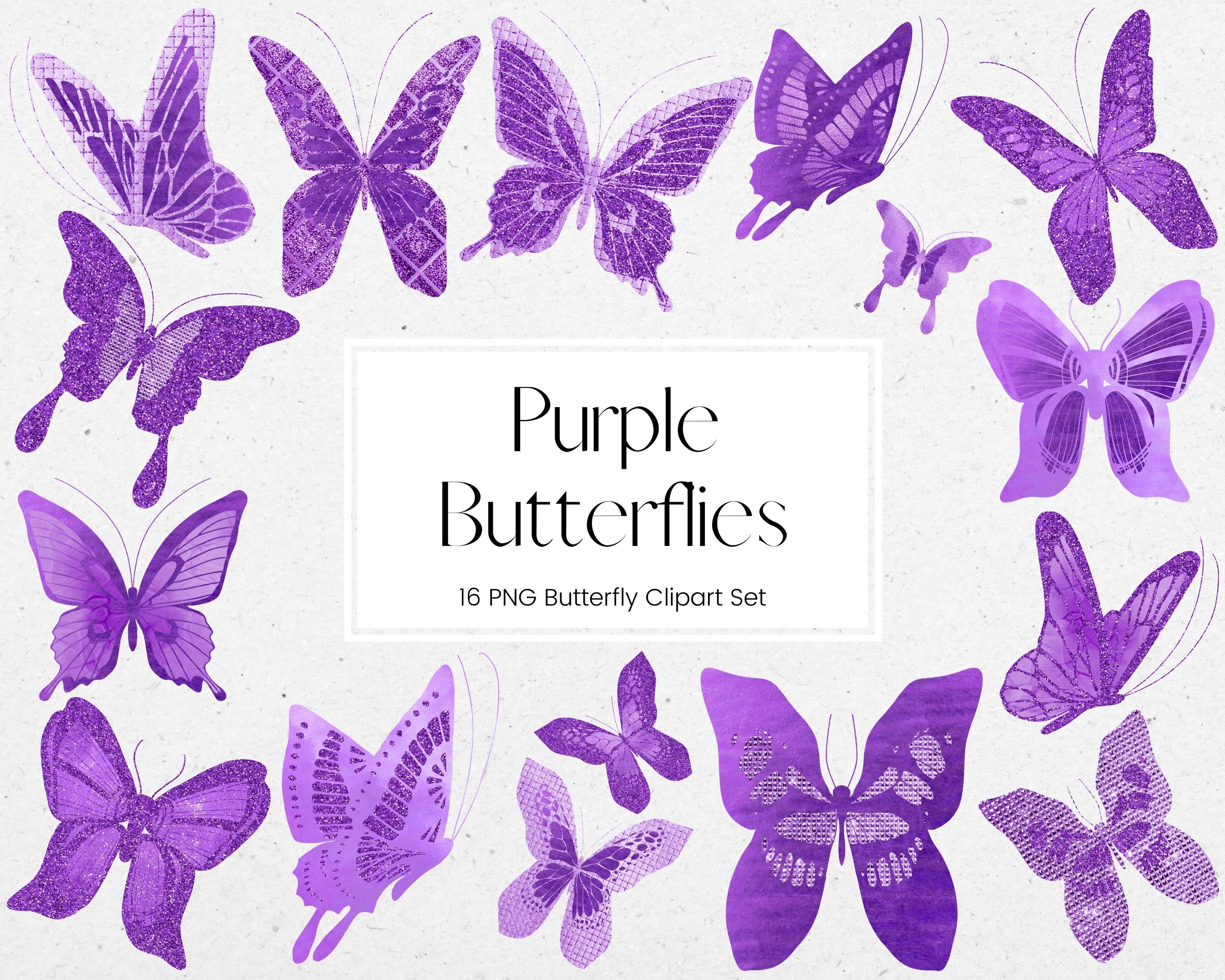 Purple Butterfly Clipart Foil and Glitter Butterflies PNG - Etsy