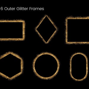 Gold Glitter Frame Clipart Set, Glitter Border Elements, Square, Circle Glitter Border Clip Art, Invitation, Transparent PNG, Commercial Use image 4