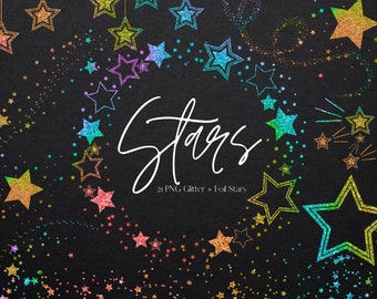 Ensemble de 21 arc-en-ciel paillettes étoiles Clipart, arc-en-ciel paillettes étoiles cadres et bordures, PNG Galaxy Stardust Overlay, Star Clip Art, usage Commercial