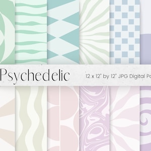 Patrón de papel digital psicodélico pastel, rosa, azul, textura retro de menta, fondo hippie de los años 70, papel de álbum de recortes digital, uso comercial