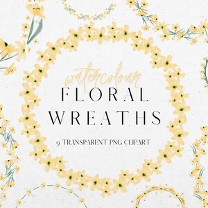 Yellow Watercolour Flower Wreath Clipart, Spring Floral Graphics Frames, Transparent PNG Watercolour Wedding Clip Art, Commercial Use